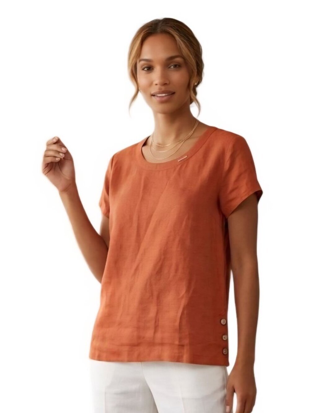 Cynthia Rowley Burnt Orange Linen Size Button Detail Short Sleeve Top Size M